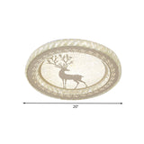 Led Crystal-Block Flush Light With Deer Pattern - Modern Stainless-Steel Circle Mount Fixture