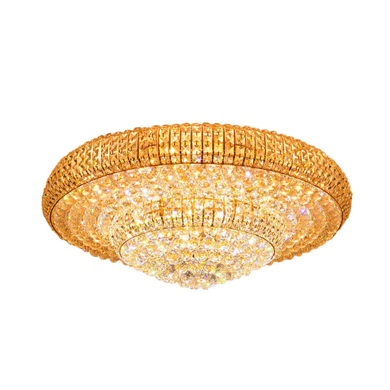 Contemporary Round Crystal Led Flush Light Fixture For Ceiling Mount - 2-Layer Design Ideal Living