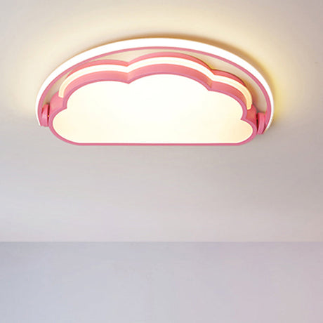 Cartoon Led Flush Mount Ceiling Light For Kids Bedrooms - Available In Pink White And Blue