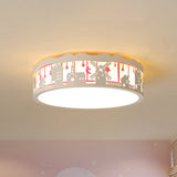 Kids Cartoon House Drum Flushmount Led Ceiling Light In Warm/White - Playroom Lamp
