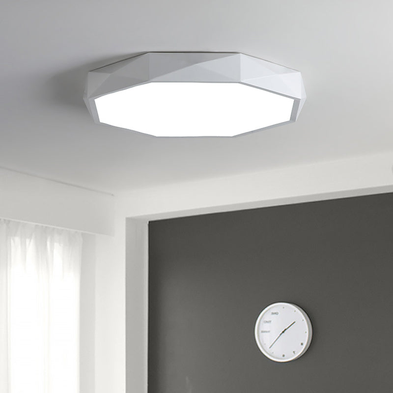 Modern Octagon Metal Led Flush Mount Lamp - 16/19.5/23.5 Wide White Perfect For Living Room