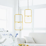 Post-Modern Gold Pendant Light: Rectangular Design Milk Glass Shade