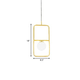 Post-Modern Gold Pendant Light: Rectangular Design Milk Glass Shade