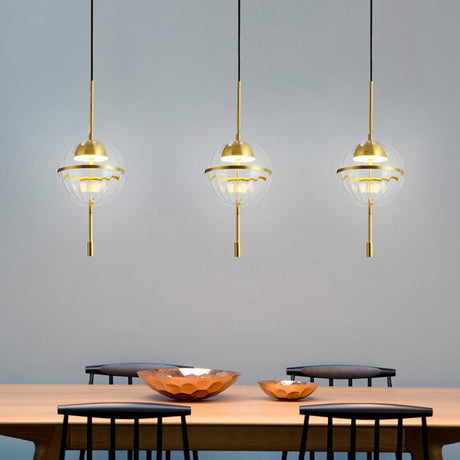 Modern Gold Led Glass Pendant Lamp - Ribbed Spherical Hanging Light Kit