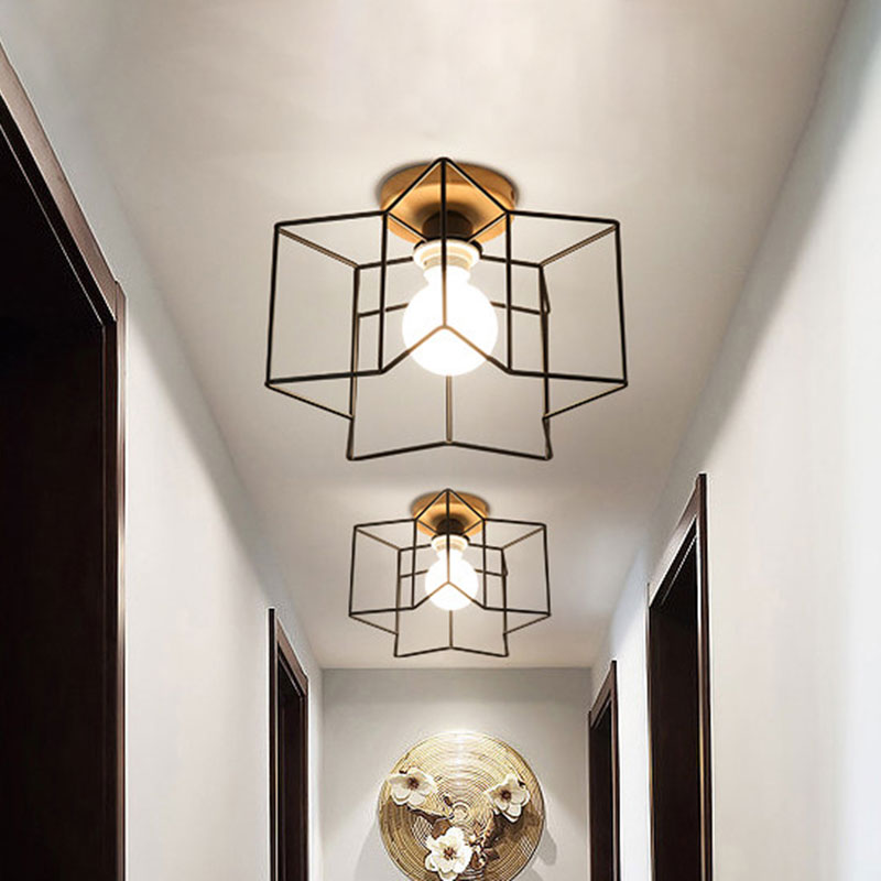 Vintage Wire Guard Ceiling Light With Star Shaped 4 Lights In Black/White