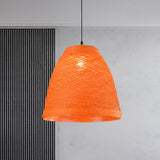 Lodge Style 1-Light Weave Tapered Pendant Lamp In Orange/Brown - Dining Table Hanging Fixture Orange