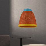 Lodge Style 1-Light Weave Tapered Pendant Lamp In Orange/Brown - Dining Table Hanging Fixture