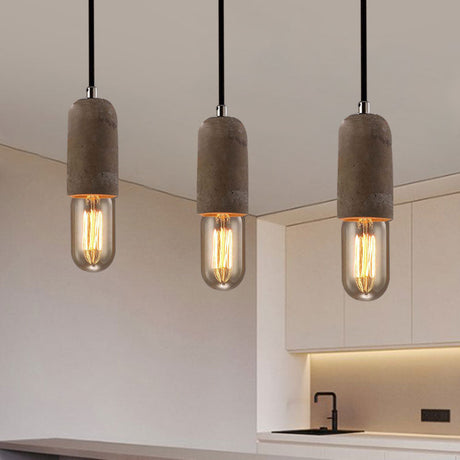 Minimalist Cement Hanging Pendant Light With Open Bulb - Ideal For Cafe And Restaurant
