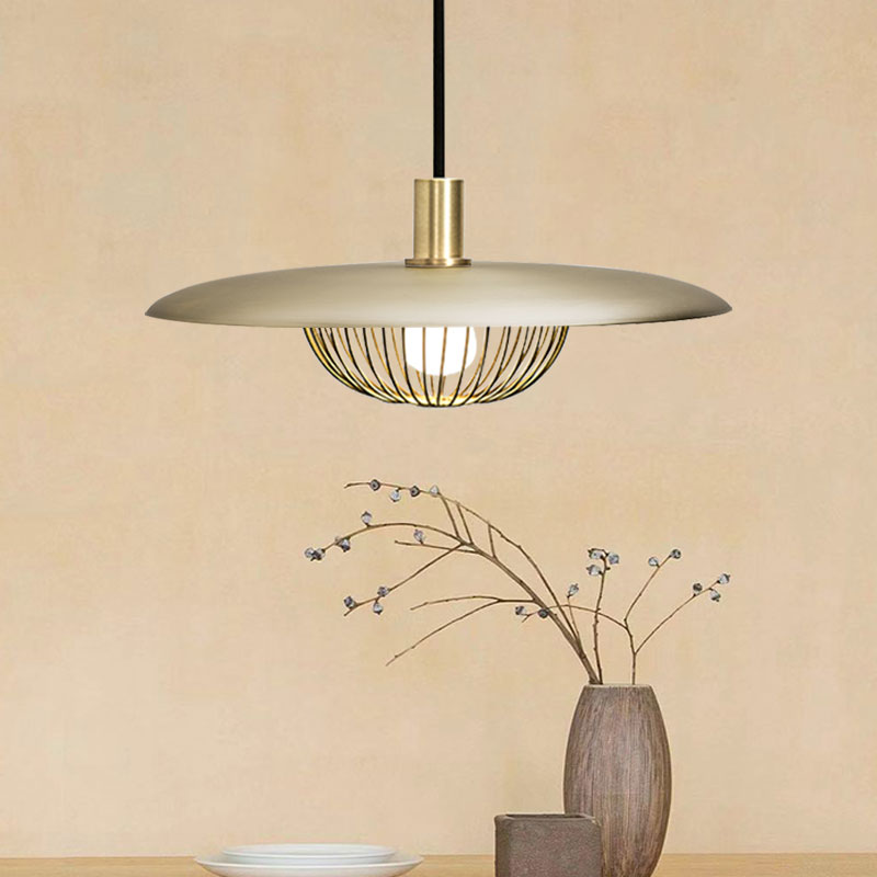 Modern Iron Wire Domed Pendant Light With Wooden Shade - Shop 1 Suspension Gold
