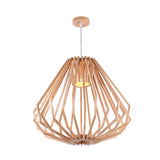 Asian Style Wood Pendant Light With Diamond Café Design - 1 Head Beige Suspension For Dining Room