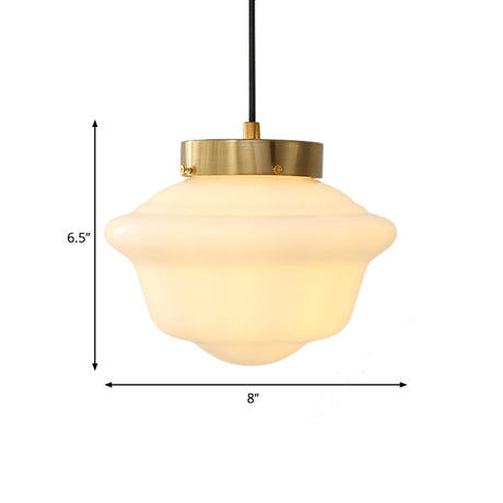 Minimalist White Glass Pendant Ceiling Light Gyro Shape Single Brass Hanging Design For Restaurants