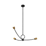 Metallic Minimalist Chandelier With 3 Bulbs In Black/Gold For Dining Rooms