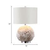 Rural Shell 1-Light White Nightstand Lamp With Drum Shade - Rose Globe Kitchen Table Lighting