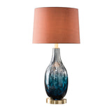 Contemporary Beige/Brown Drum Table Lamp With Blue Glass Base