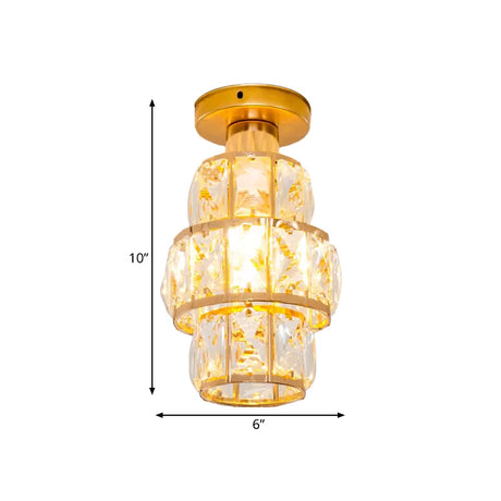 Traditional Gold Crystal Flush Mount Foyer Lamp With Beveled Inlay