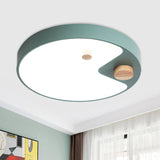 Kids Acrylic Ring Flush Mount Led Ceiling Light With Wood Decor - White/Grey/Blue Bedroom Lighting