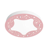 Cartoon Led Acrylic Flush Mount Light - Green/Pink Circular With Star Pattern