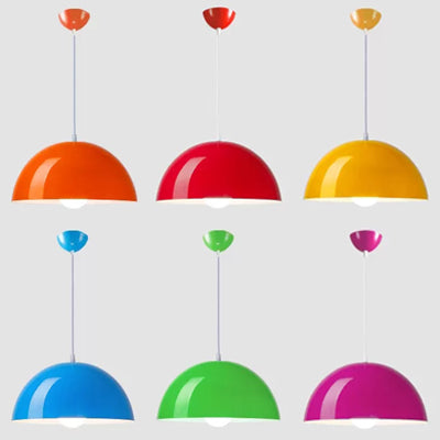Nordic Aluminum Dome Hanging Light With 1 For Dining Room - Black/White/Red 12’/14’/16’ Wide