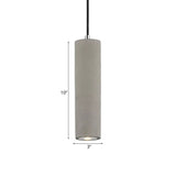 Nordic Style Cement Tube Pendant Lighting - 10/19.5 1 Light Grey Hanging Ceiling In Warm/White