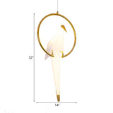 Contemporary White Birdie Led Pendant Light With Metal Ring In Warm/White