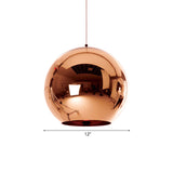Contemporary Glass Mirror Ball Pendant Light - Chrome/Gold/Rose Gold 6/8/10 Width Hanging Ceiling
