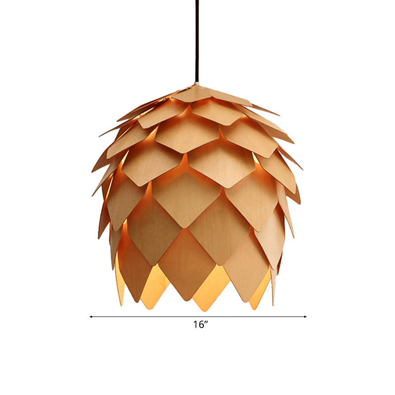 Pinecone Pendant Lighting - Lodge Style Wood Ceiling Fixture In Beige