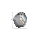 Contemporary 1-Light Glass Pendant Lighting: Faceted Grey/Orange/Purple Led Hanging Lamp Fixture For