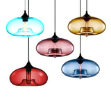 Contemporary 1-Light Oval Glass Hanging Lamp - Red/Brown/Blue Ceiling Light