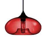 Contemporary 1-Light Oval Glass Hanging Lamp - Red/Brown/Blue Ceiling Light Red