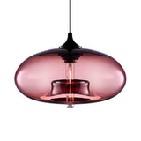 Contemporary 1-Light Oval Glass Hanging Lamp - Red/Brown/Blue Ceiling Light Rose Red