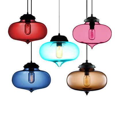 Contemporary Teardrop Glass Pendant Light - 1-Light Hanging Ceiling Fixture (Red/Brown/Blue)