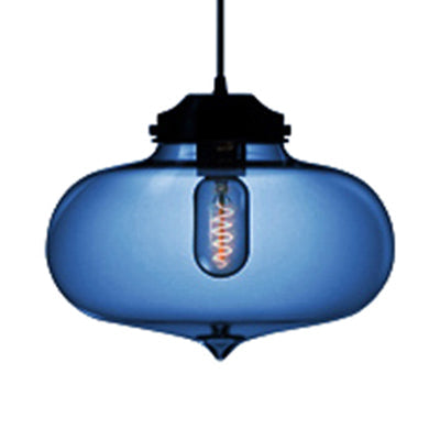 Contemporary Teardrop Glass Pendant Light - 1-Light Hanging Ceiling Fixture (Red/Brown/Blue) Dark