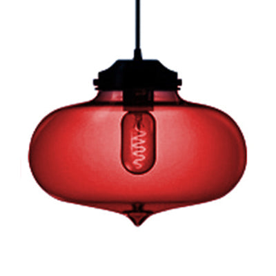 Contemporary Teardrop Glass Pendant Light - 1-Light Hanging Ceiling Fixture (Red/Brown/Blue) Red