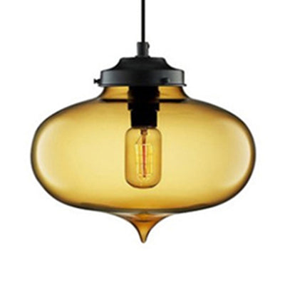 Contemporary Teardrop Glass Pendant Light - 1-Light Hanging Ceiling Fixture (Red/Brown/Blue) Amber