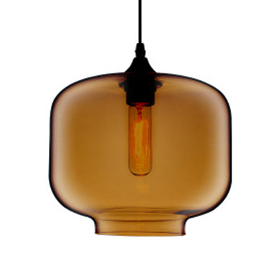 Contemporary Glass Cylinder Hanging Lamp - Red/Brown/Blue 1 Light Ceiling Brown