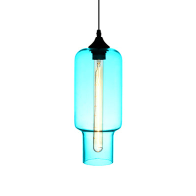 Contemporary Bottle Glass Pendant Light With Red/Brown/Blue Hue Sky Blue