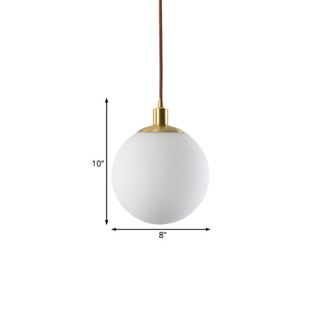 Modern Milky Glass Pendant Lamp In Brass With Led Light - 6/8/10 Width