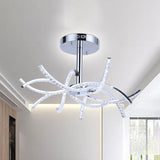 Contemporary Led Crystal Chandelier For Bedroom - Chrome Finish