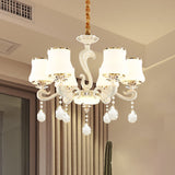 6-Bulb Opal Glass Hanging Lamp - Modern White Curved Shape Chandelier Light For Bedrooms