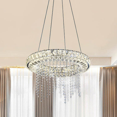Clear Crystal Led Fringe Hoop Chandelier Pendant - Minimalist Suspension Light