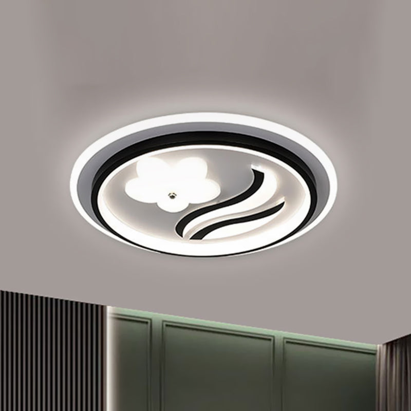 Modern Flower-Inspired Black Acrylic Led Flush Mount Light For Bedroom (Customizable In 15 Days) / A