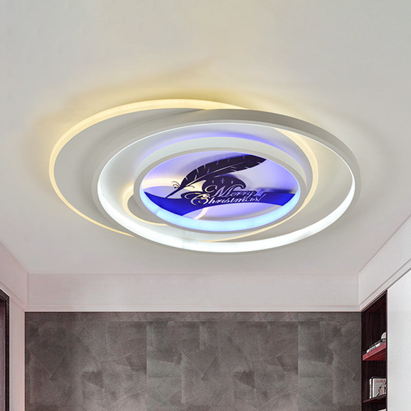 Modern White Flush Light Fixture: Led Acrylic Flushmount Lamp With Elegant Patterns - Flower Deer