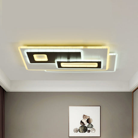 Modern Acrylic Led Flush Light In Black And White Round/Oval/Rectangle Shape - Perfect For Bedrooms
