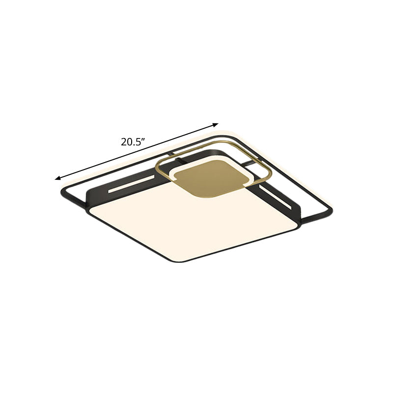 Square Flush Led Ceiling Light Fixture In Modern Black-Gold White/Warm - Elegant & Metallic Design