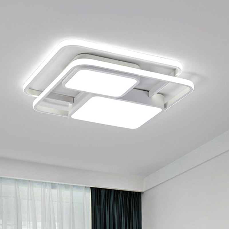 Contemporary Metallic Squared Flush Mount Lamp - White/Black Led Light 16.5/20.5 Width White/Warm