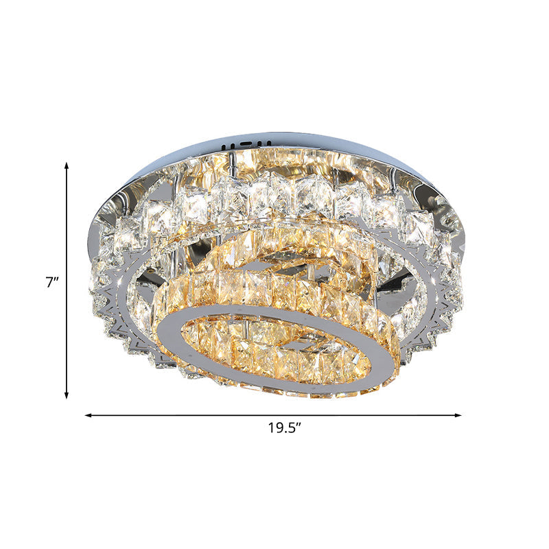 Contemporary Crystal Stainless Steel Led Semi Flush Mount Bedroom Ceiling Lamp With Tiered Hoops