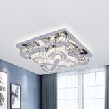 Modern Crystal Led Ceiling Light With Stainless Steel Petals For Living Room
