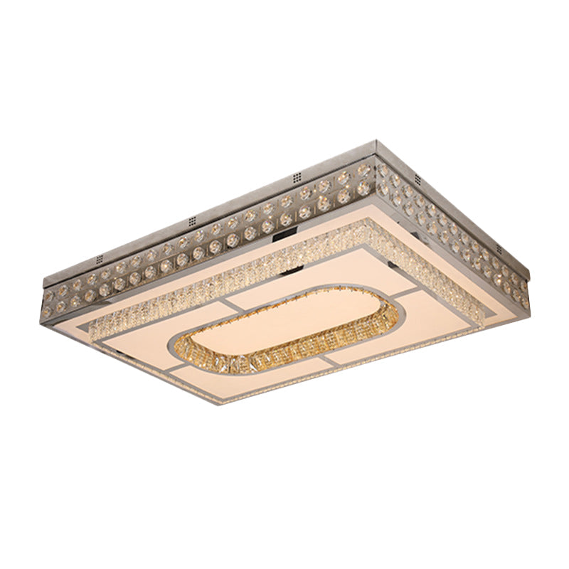 Modern Crystal Chrome Led Ceiling Light With Cutout Design - Rectangle Shape