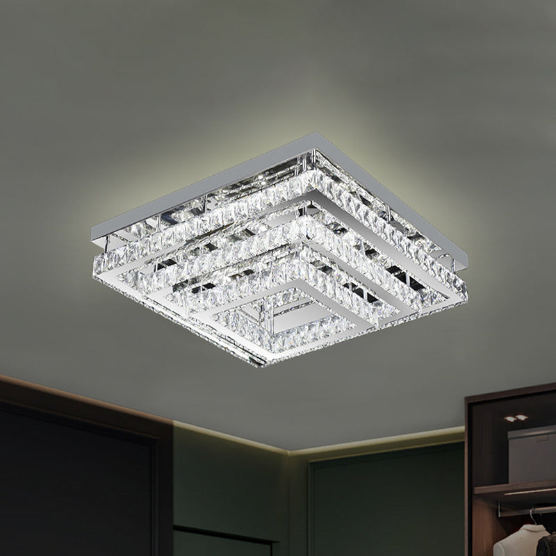 Modern Square Crystal Semi Flush Led Ceiling Light For Bedrooms - Stainless Steel Finish