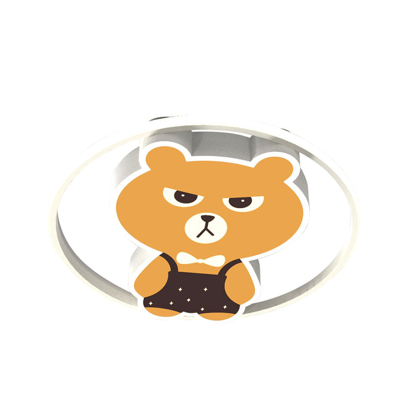 Modern Cartoon Led Bear Flush Light Fixture: Metallic Yellow Lamp With White/Warm - Mounted